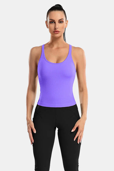Purple Ribbed Racerback Workout Crop Tank